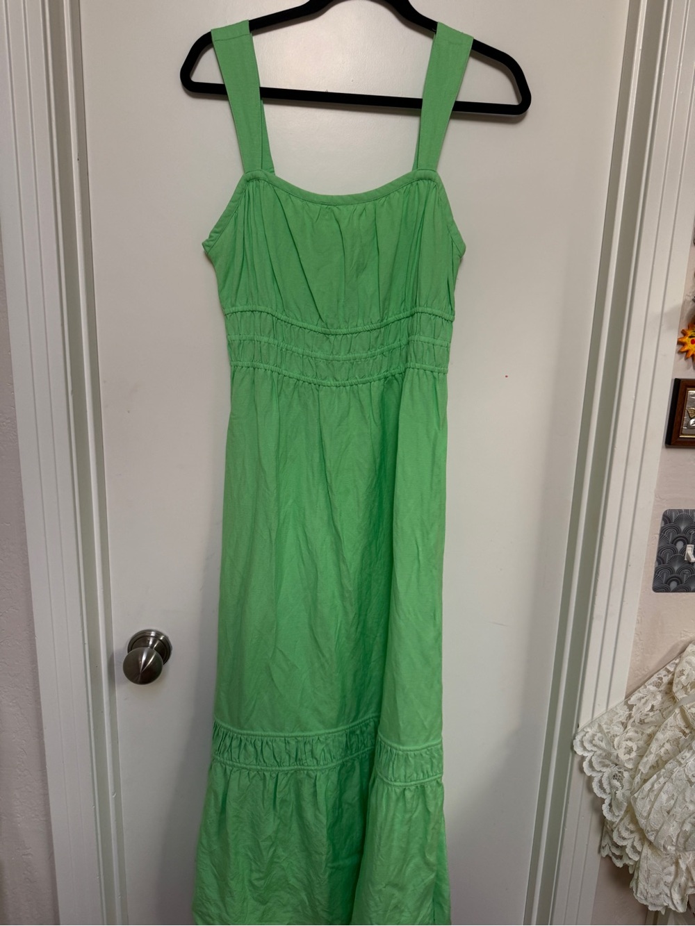 Loft Neon Green Maxi Sundress - Sleeveless Smocked Waist. Medium